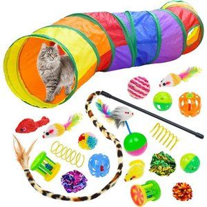 Cat Toys Kitten Toys Set, Collapsible Cat Tunnels for Indoor Cats, Interactive